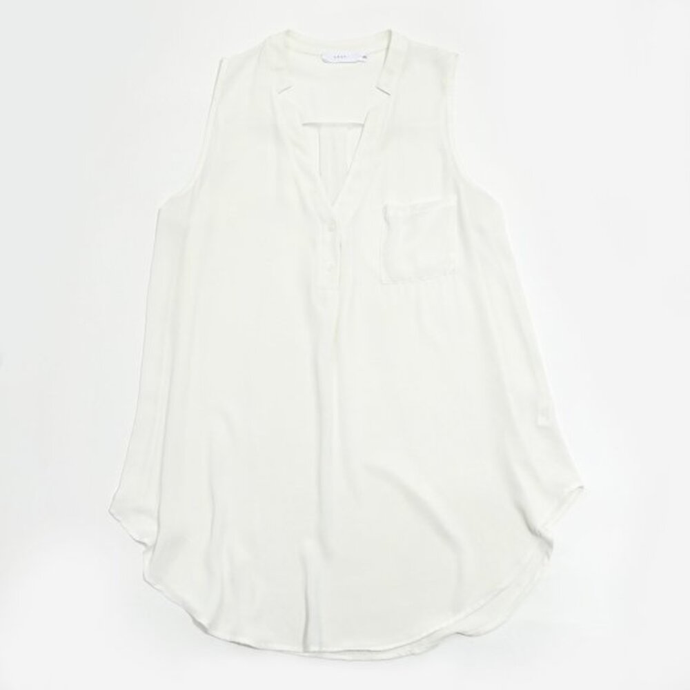 Lush Long Chiffon White Blouse Sleeveless